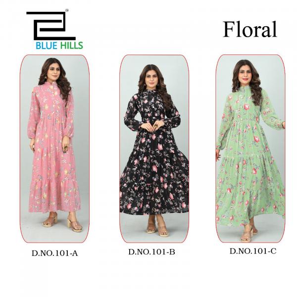 Blue Hills Floral Classy Designer Long Kurti Collection